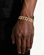 15MM 2-Row Iced Out Miami Cuban Link Bracelet 14K Gold - Yellow Gold