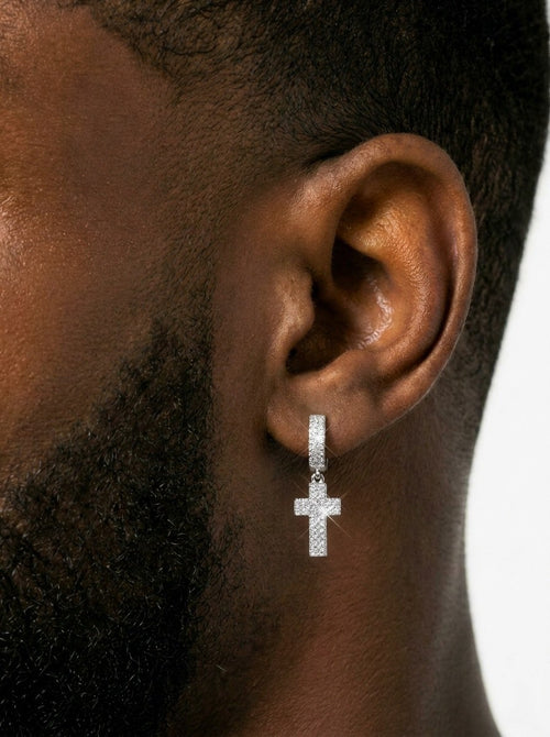 2 row moissanite cross earrings 14k gold icecartel model new