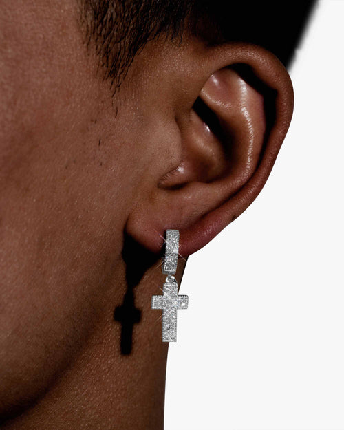 2 row moissanite cross earrings 14k gold icecartel model