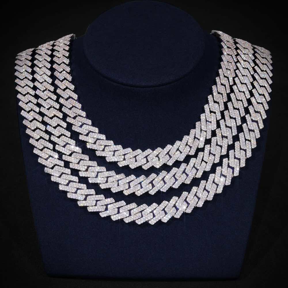 2-row moissanite cuban link chain 14k gold icecartel 3 chains