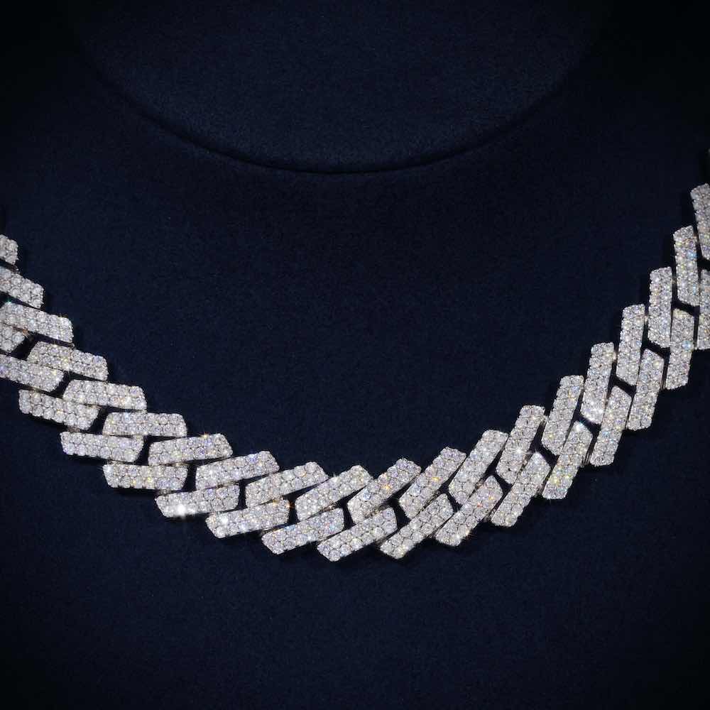 2-row moissanite cuban link chain 14k gold icecartel closeup