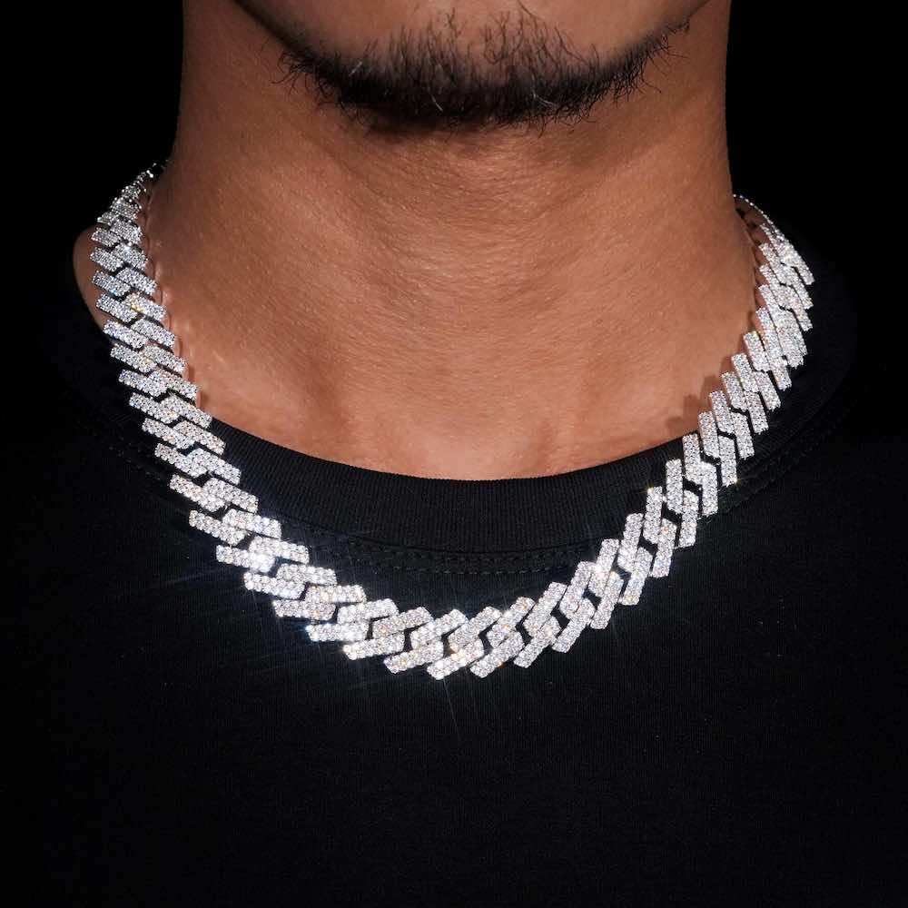 2-row moissanite cuban link chain 14k gold icecartel neck man