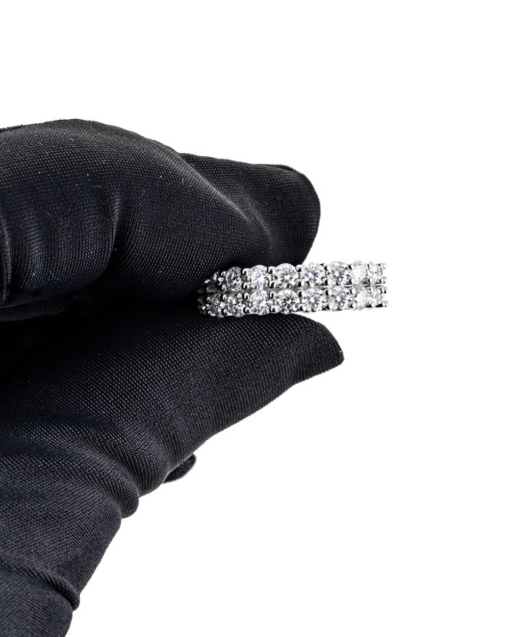 2 row moissanite diamond iced out hip hop white gold ring hand new