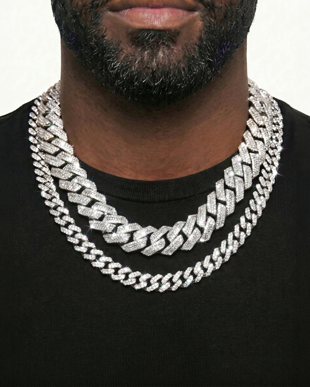 White Gold Cuban Chain Set