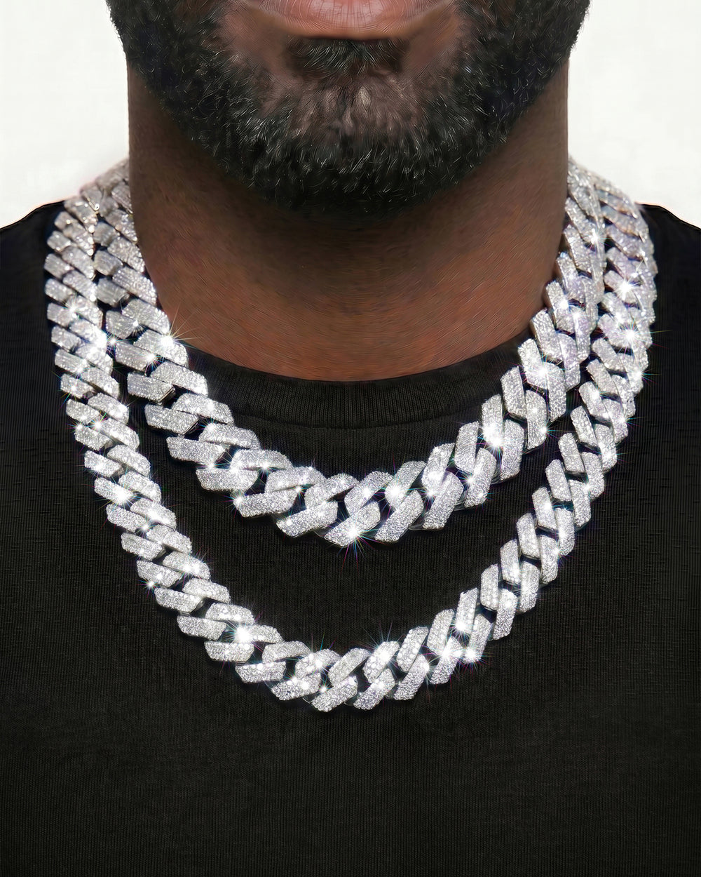 White Gold Cuban Chain Set
