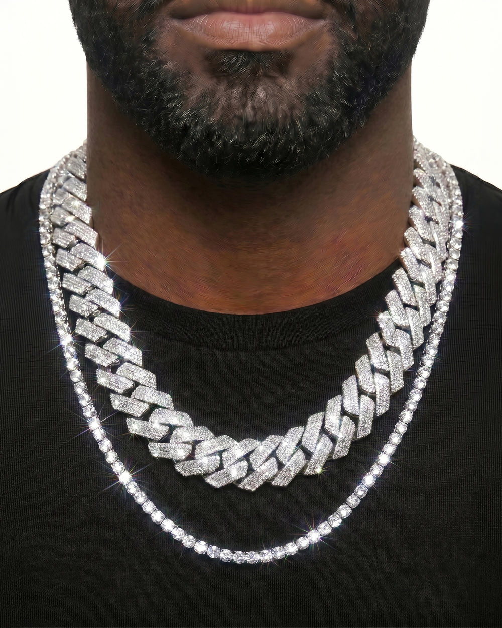 White Gold Cuban Chain Set