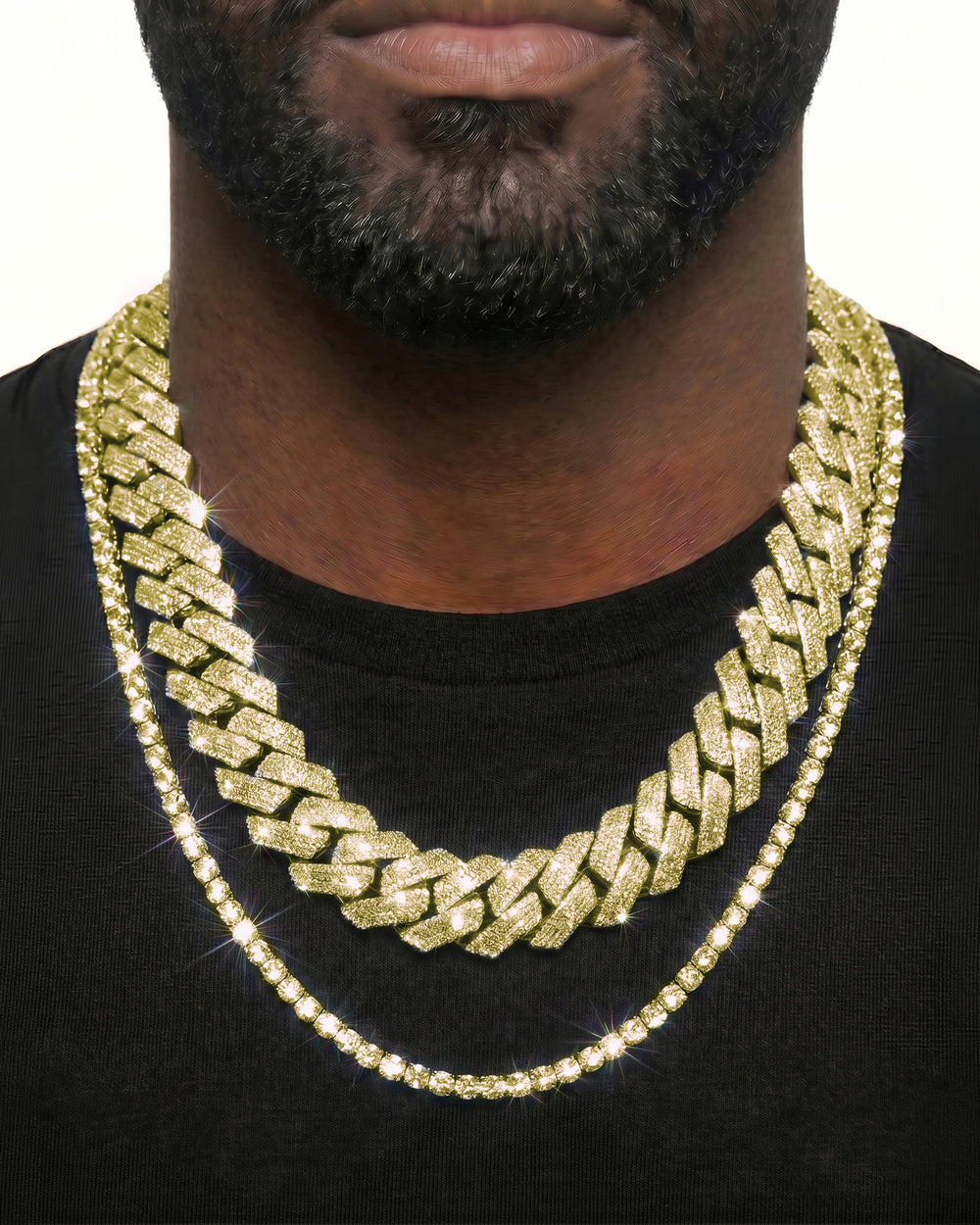 Yellow Gold Cuban Chain Set