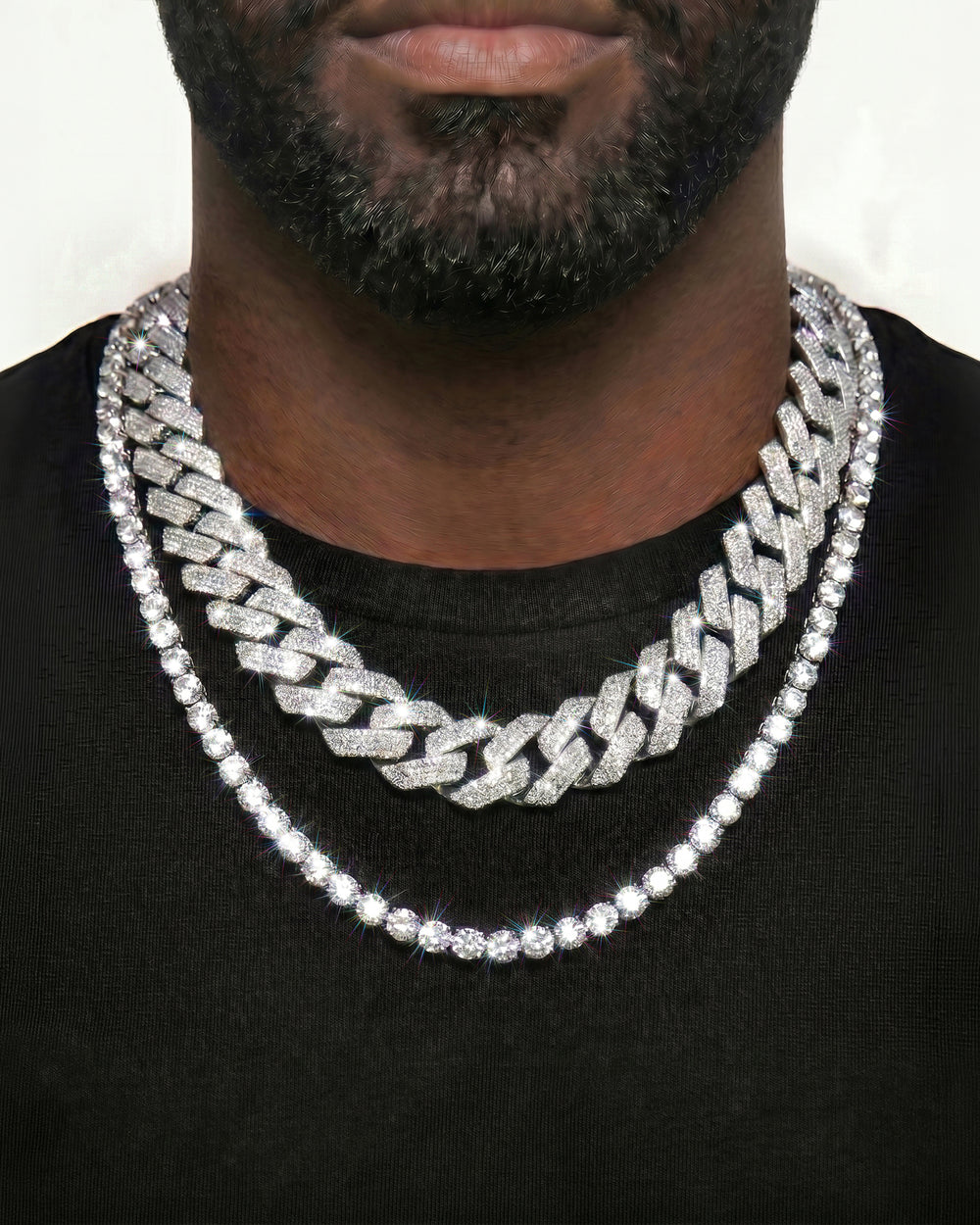 White Gold Cuban Chain Set