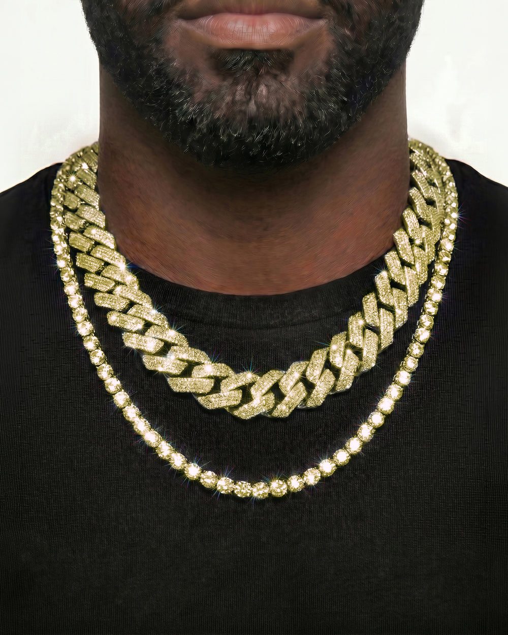 Yellow Gold Cuban Chain Set
