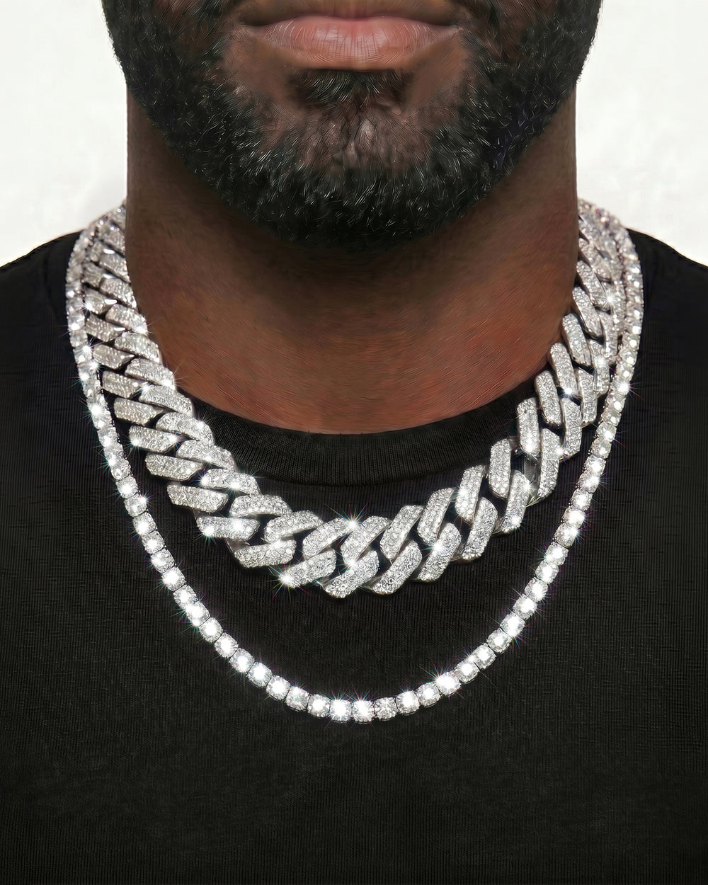 White Gold Cuban Chain Set