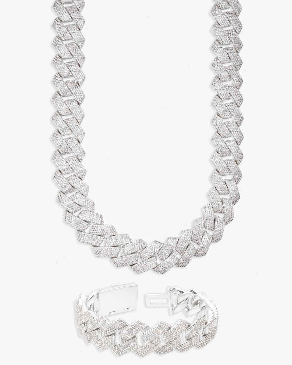 20MM VVS Cuban Link Chain and Bracelet Bundle 14K Gold - White Gold