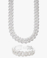 20MM VVS Cuban Link Chain and Bracelet Bundle 14K Gold - White Gold