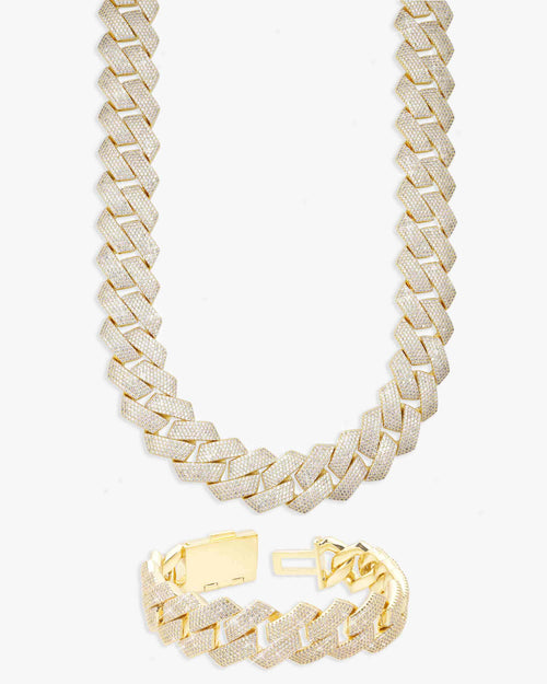20MM VVS Cuban Link Chain and Bracelet Bundle 14K Gold
