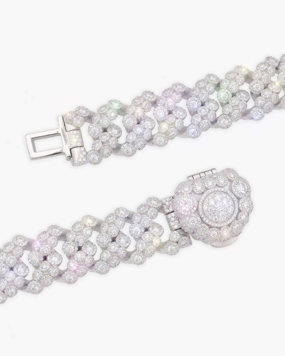 20MM Moissanite Bezel Cuban Link Chain - White Gold