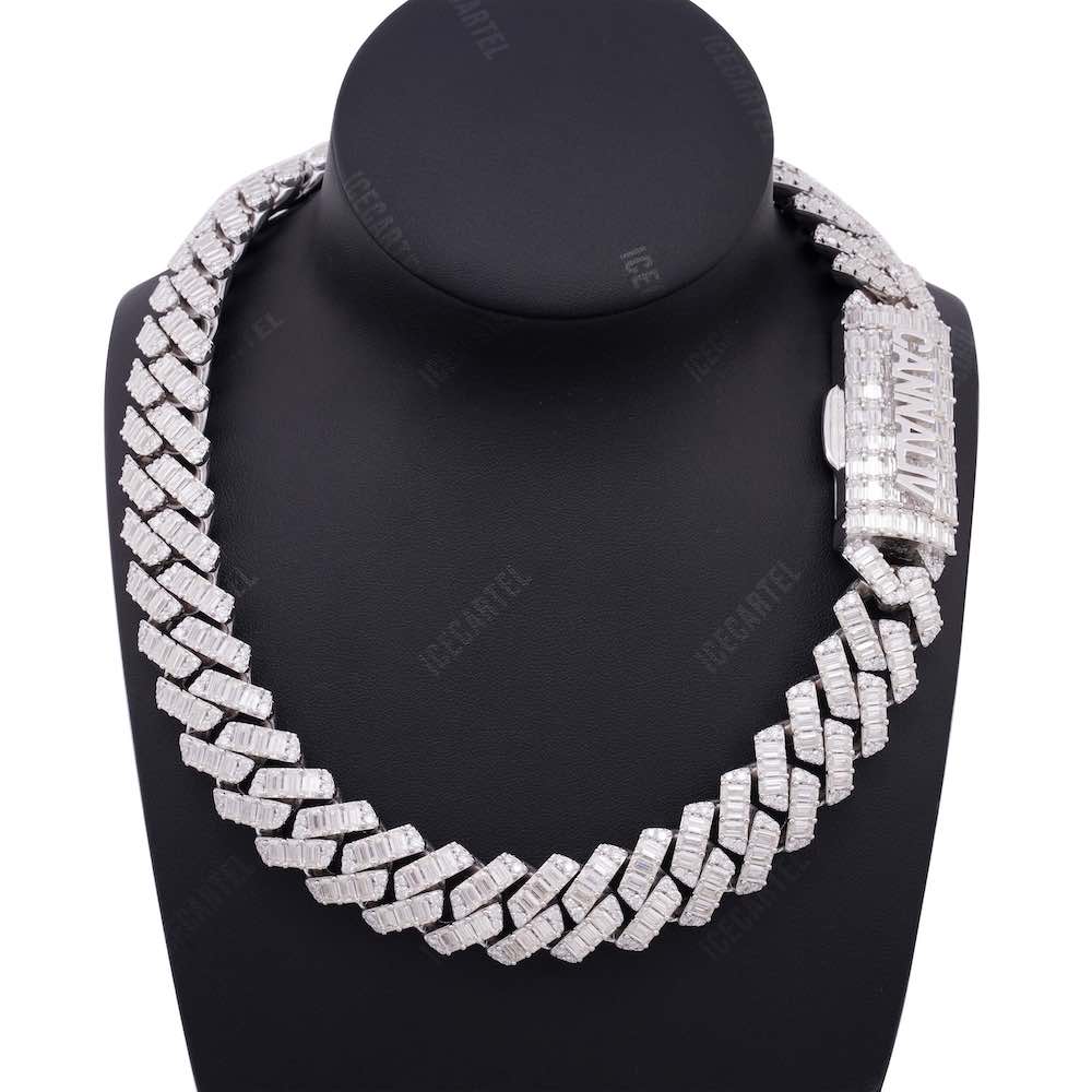 20mm moissanite emerald cut moissanite cuban link chain neck