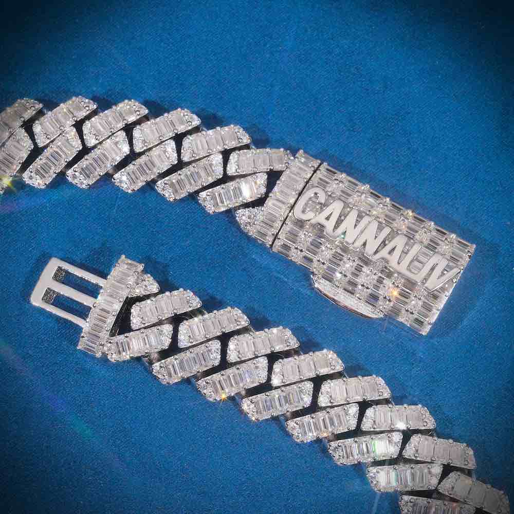 20mm moissanite emerald cut moissanite cuban link chain clasp