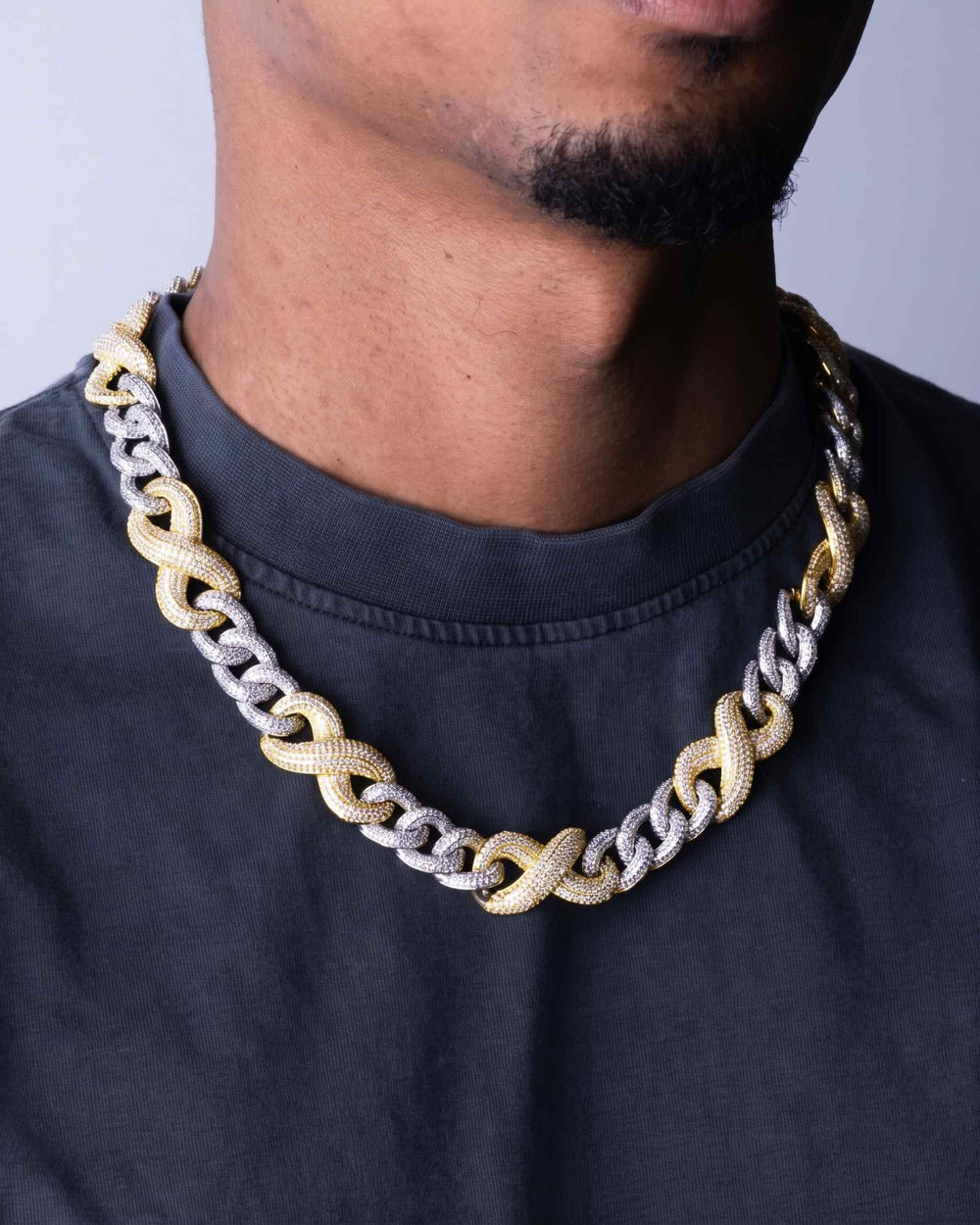 20MM Moissanite Infinity Link Chain 14K Gold - Two Tone