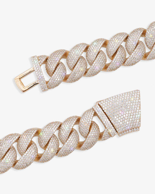 22mm moissanite 6 row miami cuban link chain 14k gold rose clasp