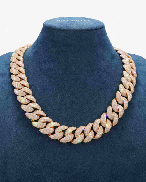 22mm moissanite 6 row miami cuban link chain 14k gold rose display
