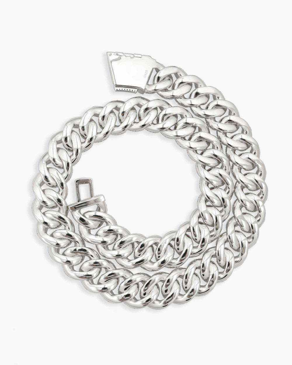 22MM Moissanite 6-Row Miami Cuban Link Chain 14K Gold - White Gold