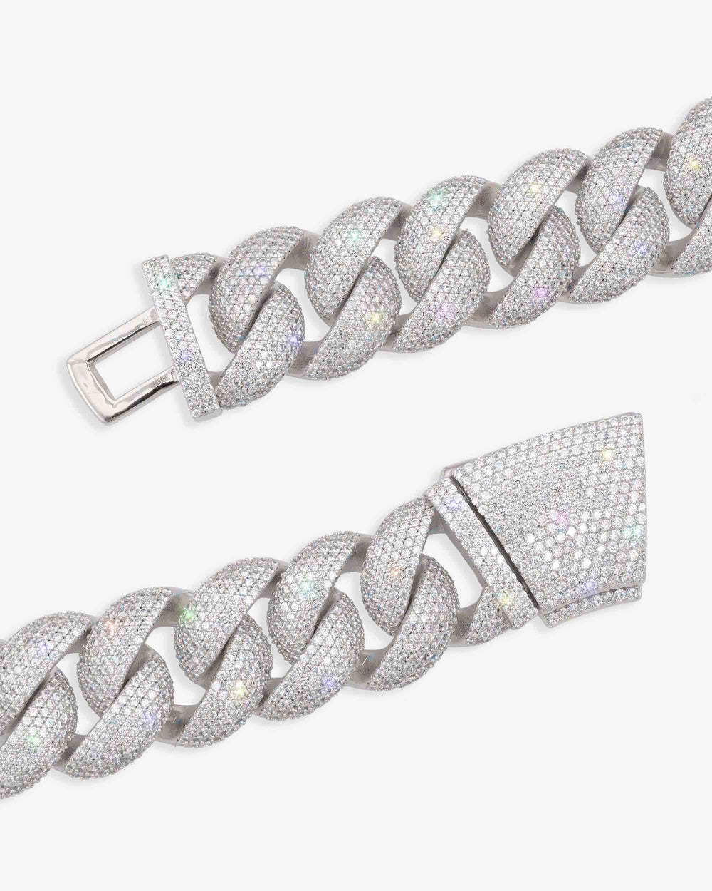 22MM Moissanite 6-Row Miami Cuban Link Chain 14K Gold - White Gold