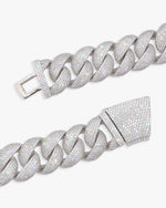 22MM Moissanite 6-Row Miami Cuban Link Chain 14K Gold - White Gold