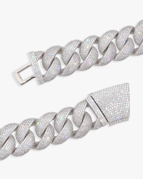 22mm moissanite 6 row miami cuban link chain 14k gold white clasp