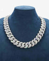 22MM Moissanite 6-Row Miami Cuban Link Chain 14K Gold - White Gold