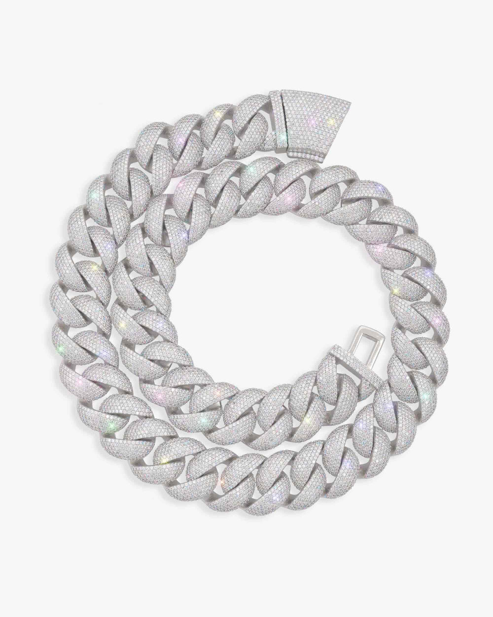 22MM Moissanite 6-Row Miami Cuban Link Chain 14K Gold - White Gold