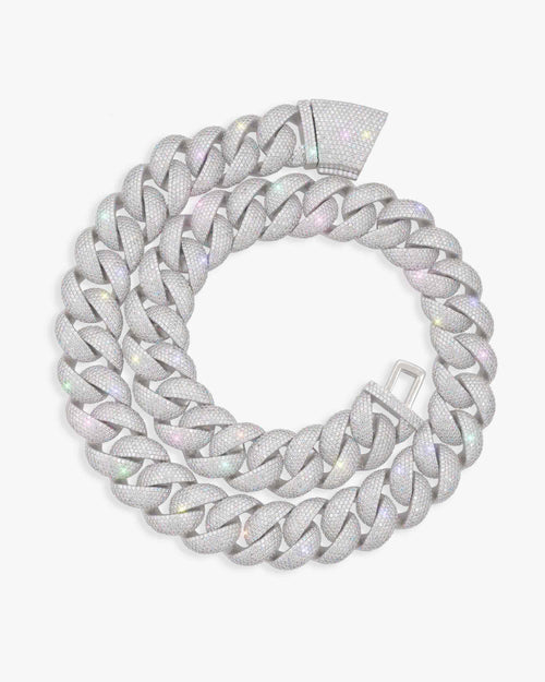 22mm moissanite 6 row miami cuban link chain 14k gold white front
