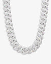 22MM Moissanite 6-Row Miami Cuban Link Chain 14K Gold - White Gold
