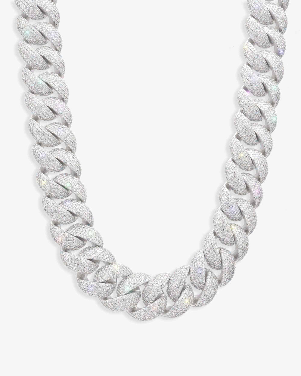 22MM Moissanite 6-Row Miami Cuban Link Chain 14K Gold - White Gold