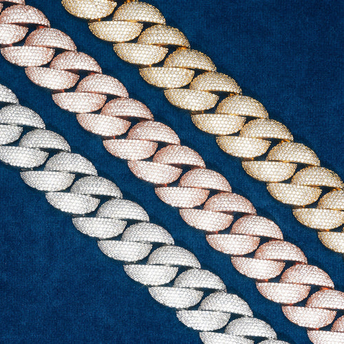 2mm moissanite miami cuban link chain 14k white yellow rose gold close up