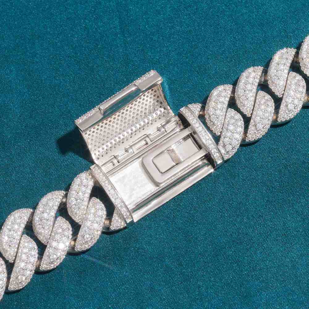23MM Iced Out Diamond Prong Cuban Link Chain 14K Gold