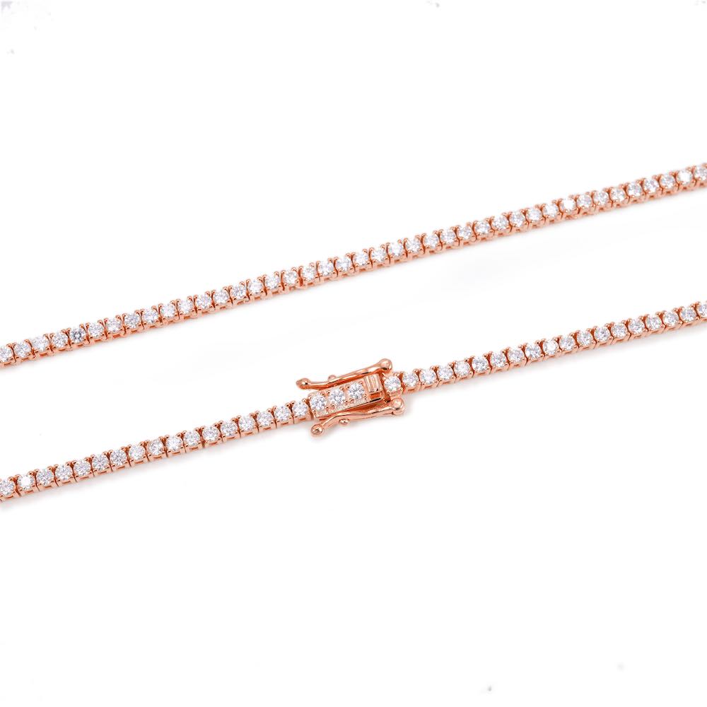 2MM Diamond Tennis Chain 14K Solid Rose Gold Clasp