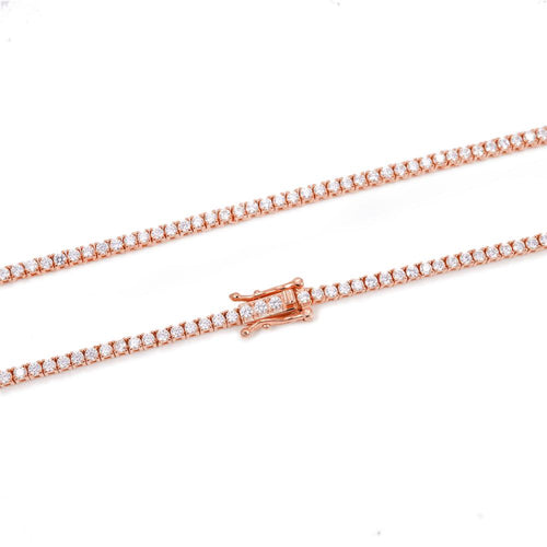 2MM Diamond Tennis Chain 14K Solid Rose Gold Clasp