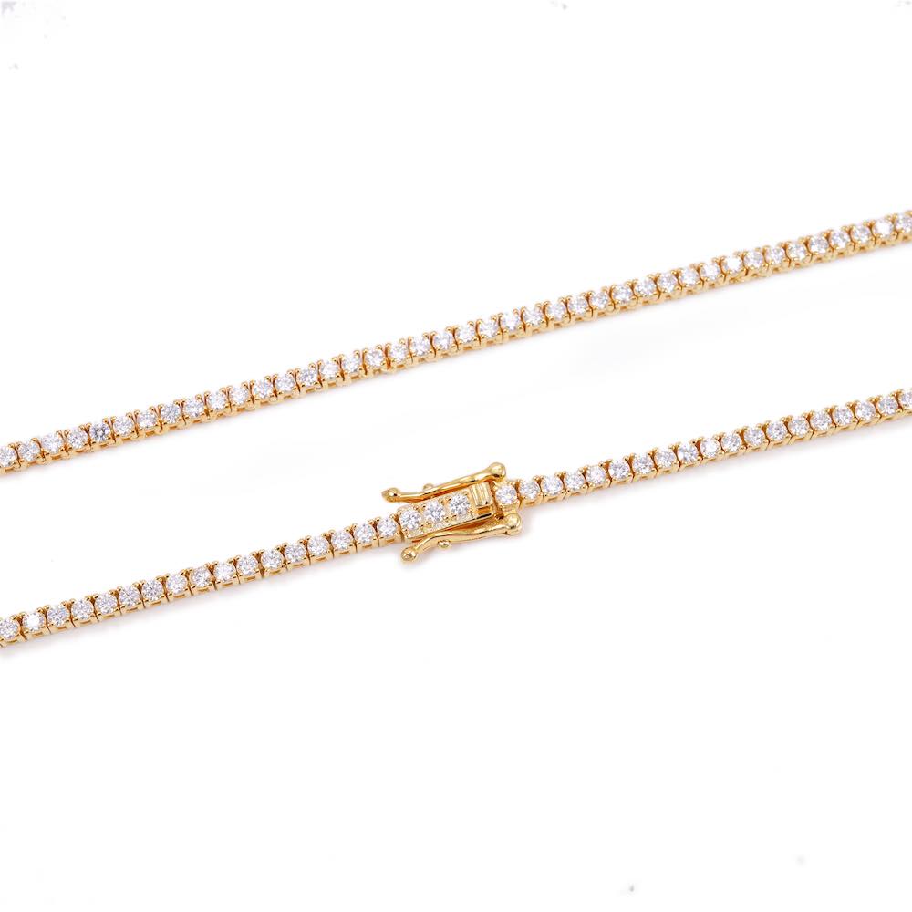 2MM Diamond Tennis Chain 14K Solid Yellow Gold Clasp