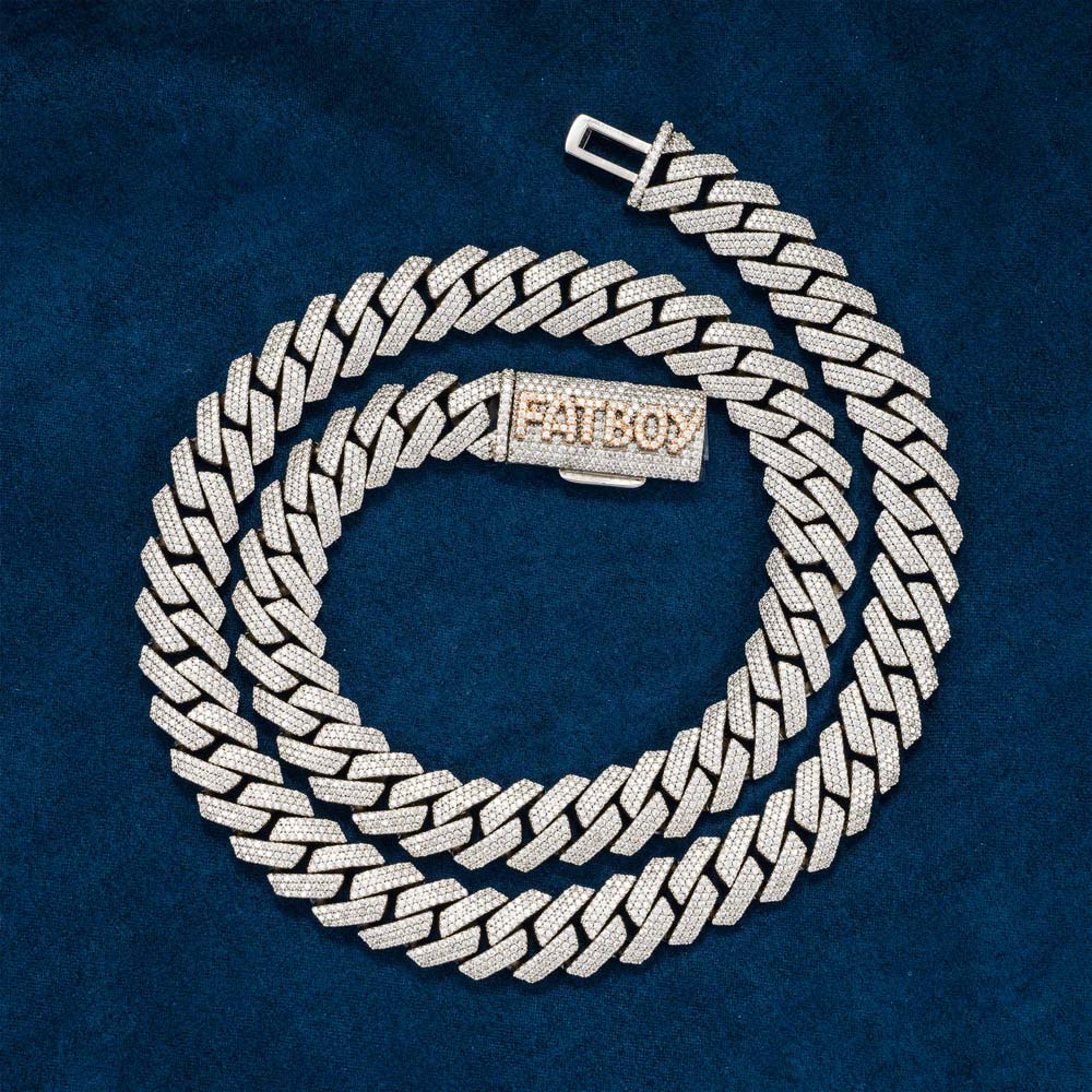 3 row 15mm moissanite cuban link chain 14k white gold custom clasp