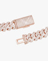 3 Row 20MM Prong Moissanite Cuban Link Chain 14K Gold - Rose Gold