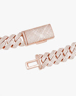 3 Row 20MM Prong Moissanite Cuban Link Chain 14K Gold - Rose Gold