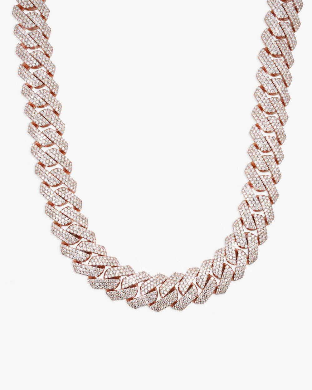 3 Row 20MM Prong Moissanite Cuban Link Chain 14K Gold - Rose Gold