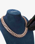 3 Row 20MM Prong Moissanite Cuban Link Chain 14K Gold - Rose Gold