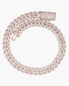 3 Row 20MM Prong Moissanite Cuban Link Chain 14K Gold - Rose Gold