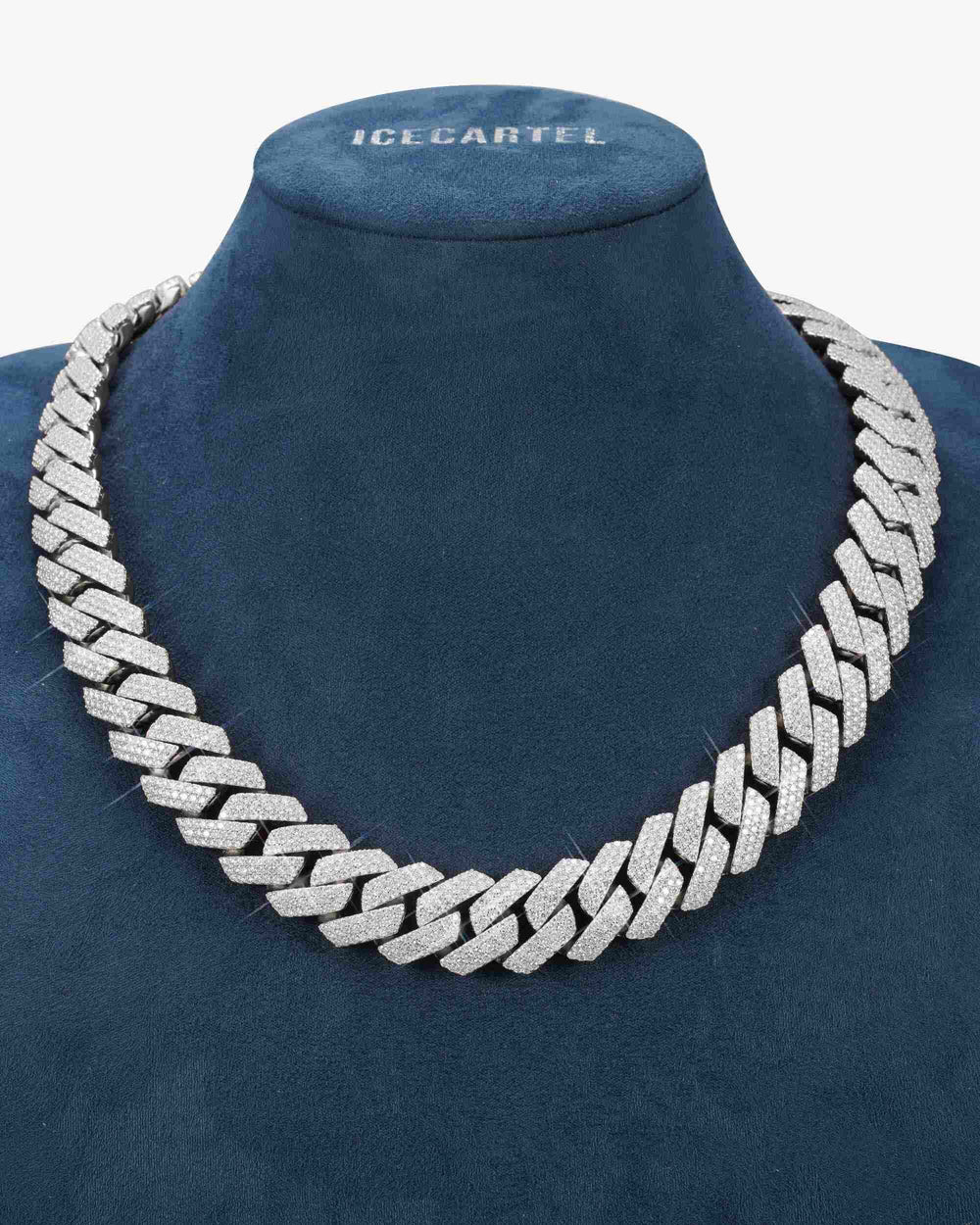 3 Row 20MM Prong Moissanite Cuban Link Chain 14K Gold - White Gold