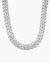 3 Row 20MM Prong Moissanite Cuban Link Chain 14K Gold - White Gold