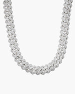 3 Row 20MM Prong Moissanite Cuban Link Chain 14K Gold - White Gold