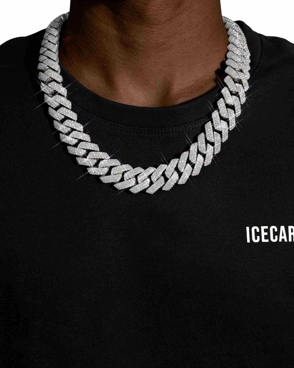 3 Row 20MM Prong Moissanite Cuban Link Chain 14K Gold - White Gold