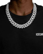 3 Row 20MM Prong Moissanite Cuban Link Chain 14K Gold - White Gold