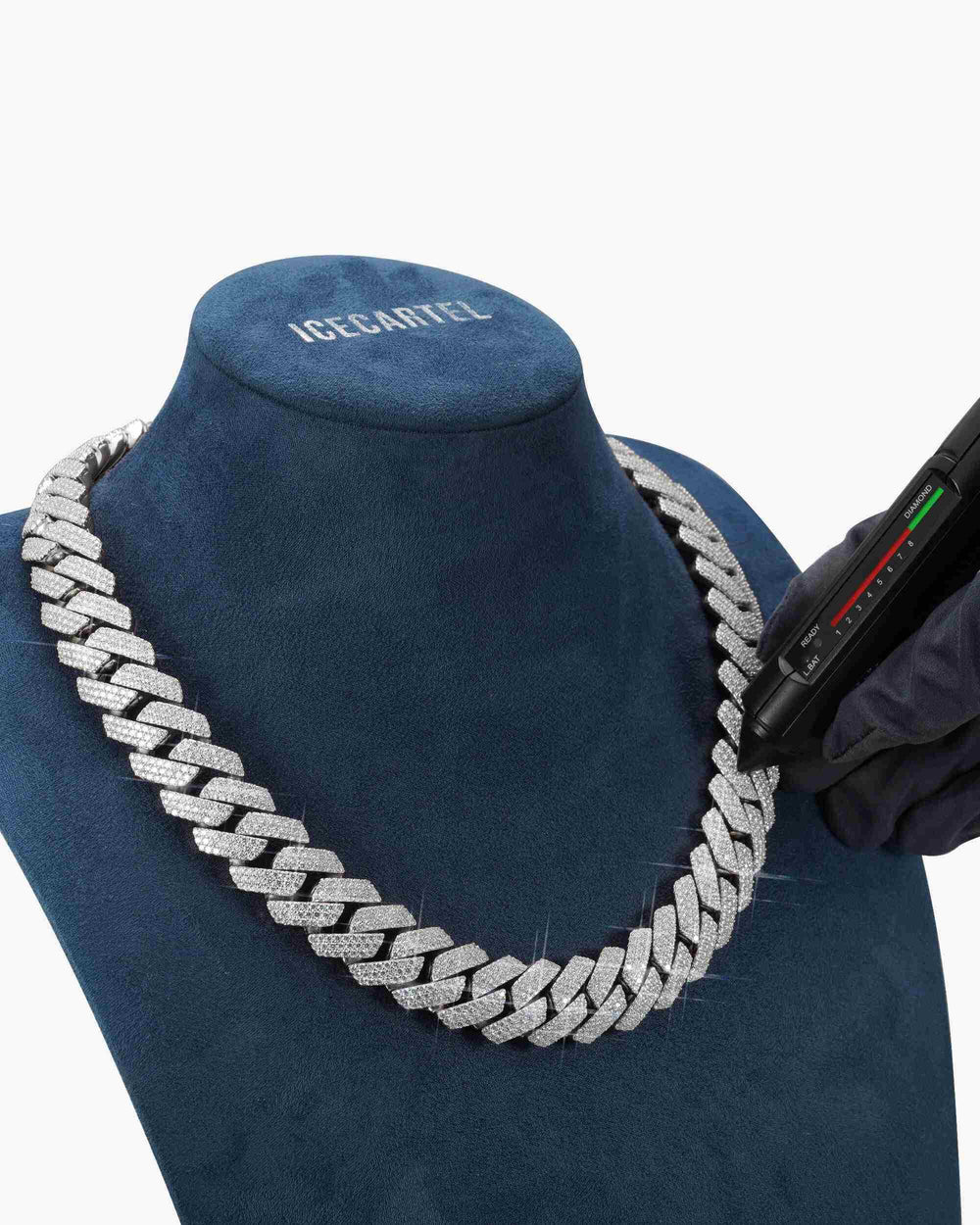 3 Row 20MM Prong Moissanite Cuban Link Chain 14K Gold - White Gold