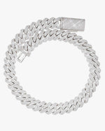 3 Row 20MM Prong Moissanite Cuban Link Chain 14K Gold - White Gold